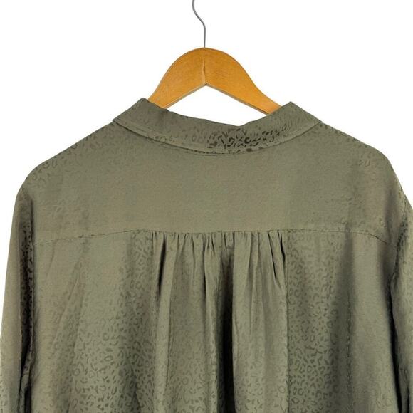 Soft Surroundings Green Jacquard Leopard Print Collared Long Sleeve Shirt Top 3X - Picture 7 of 14